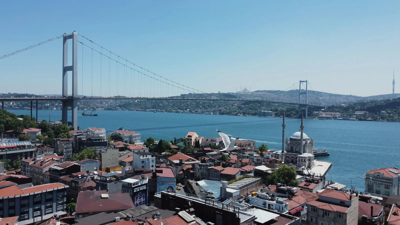 Bosphorus Bridge and the İstanbul waterfront in daylight